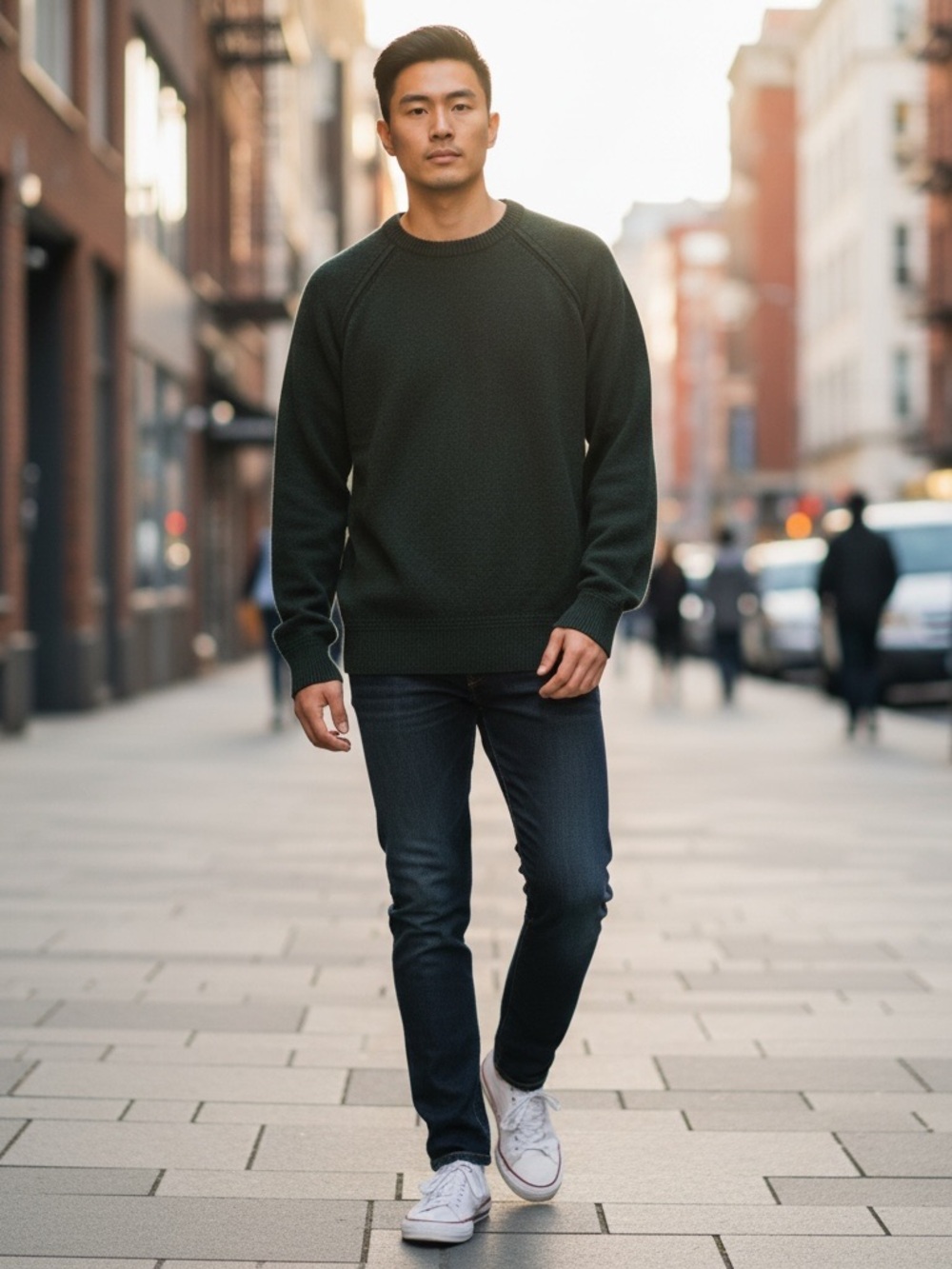 Hartford Men's 100% Lambswool Crewneck Pullover Olive Green Classic Sweater Sz M